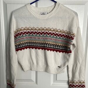 Hollister Red and White Fair Isle Crew Neck Sweater